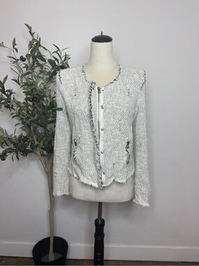 IRO White Tweed Fringed Zip-Front Jacket